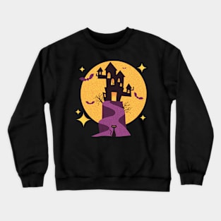 Spooky Haunted House with Mid Century Modern Cats for Halloween Crewneck Sweatshirt